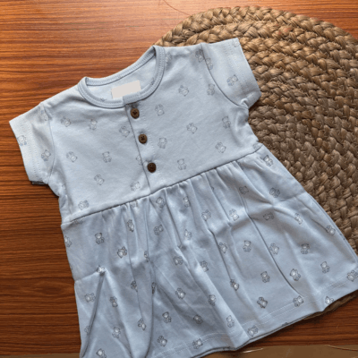 Cotton Knitted Frock - Blue Teddy