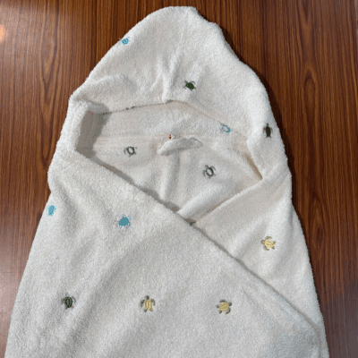 Kids Hooded Terry Bath Towel (100% Cotton) - tortoise