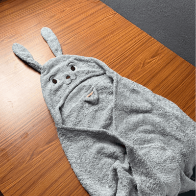 Kids Hooded Terry Bath Towel (100% Cotton) - Grey